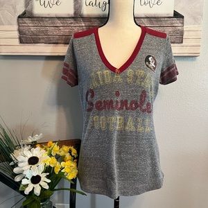 🏈4her Florida State Seminoles Football V-Neck Women’s Distressed Shirt Size M